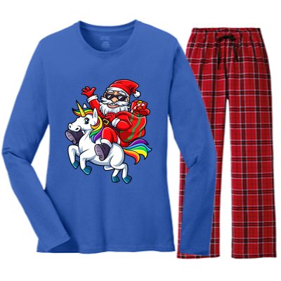 Santa Riding Unicorn Funny Christmas Xmas Santa Claus Meaningful Gift Women's Long Sleeve Flannel Pajama Set 