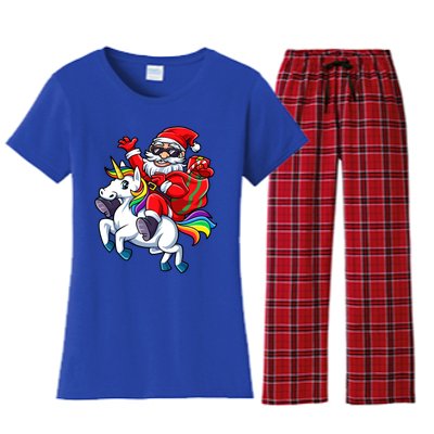 Santa Riding Unicorn Funny Christmas Xmas Santa Claus Meaningful Gift Women's Flannel Pajama Set