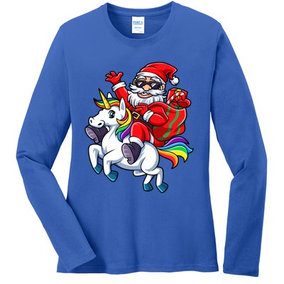 Santa Riding Unicorn Funny Christmas Xmas Santa Claus Meaningful Gift Ladies Long Sleeve Shirt