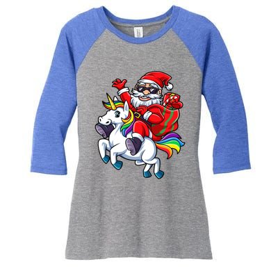 Santa Riding Unicorn Funny Christmas Xmas Santa Claus Meaningful Gift Women's Tri-Blend 3/4-Sleeve Raglan Shirt