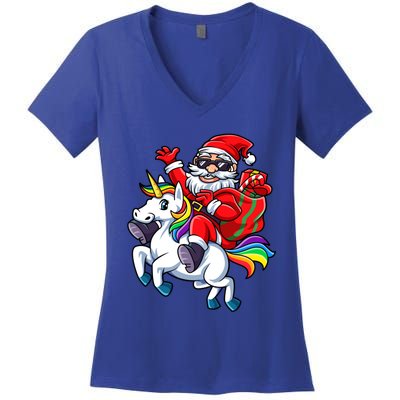 Santa Riding Unicorn Funny Christmas Xmas Santa Claus Meaningful Gift Women's V-Neck T-Shirt