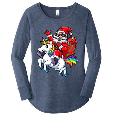 Santa Riding Unicorn Funny Christmas Xmas Santa Claus Meaningful Gift Women's Perfect Tri Tunic Long Sleeve Shirt