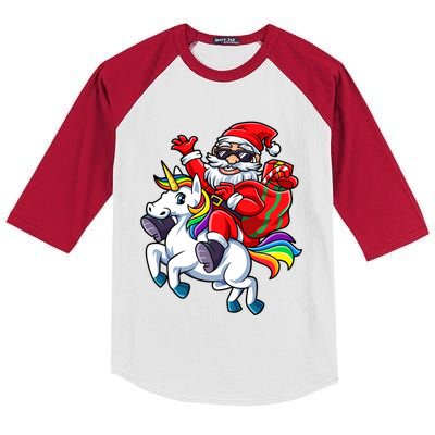 Santa Riding Unicorn Funny Christmas Xmas Santa Claus Meaningful Gift Kids Colorblock Raglan Jersey