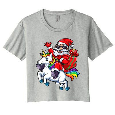 Santa Riding Unicorn Funny Christmas Xmas Santa Claus Meaningful Gift Women's Crop Top Tee