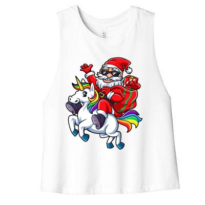 Santa Riding Unicorn Funny Christmas Xmas Santa Claus Meaningful Gift Women's Racerback Cropped Tank