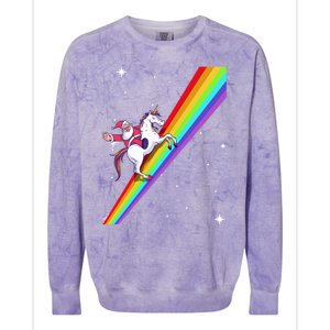 Santa Riding Unicorn Rainbow Xmas Christmas Matching Outfit Gift Colorblast Crewneck Sweatshirt