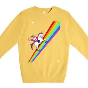 Santa Riding Unicorn Rainbow Xmas Christmas Matching Outfit Gift Premium Crewneck Sweatshirt