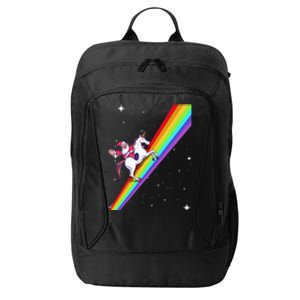 Santa Riding Unicorn Rainbow Xmas Christmas Matching Outfit Gift City Backpack