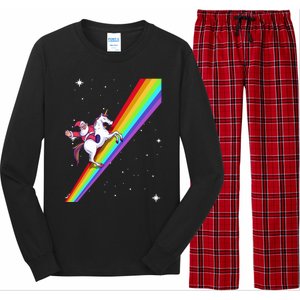 Santa Riding Unicorn Rainbow Xmas Christmas Matching Outfit Gift Long Sleeve Pajama Set