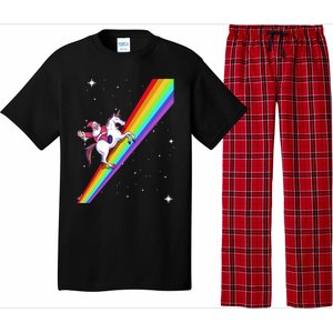 Santa Riding Unicorn Rainbow Xmas Christmas Matching Outfit Gift Pajama Set