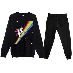 Santa Riding Unicorn Rainbow Xmas Christmas Matching Outfit Gift Premium Crewneck Sweatsuit Set