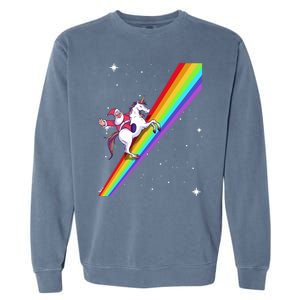 Santa Riding Unicorn Rainbow Xmas Christmas Matching Outfit Gift Garment-Dyed Sweatshirt