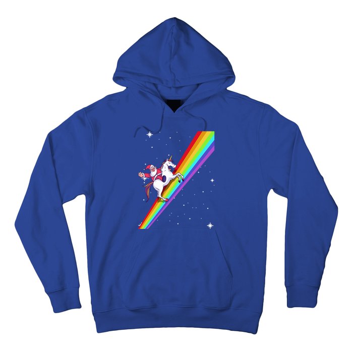 Santa Riding Unicorn Rainbow Xmas Christmas Matching Outfit Gift Hoodie