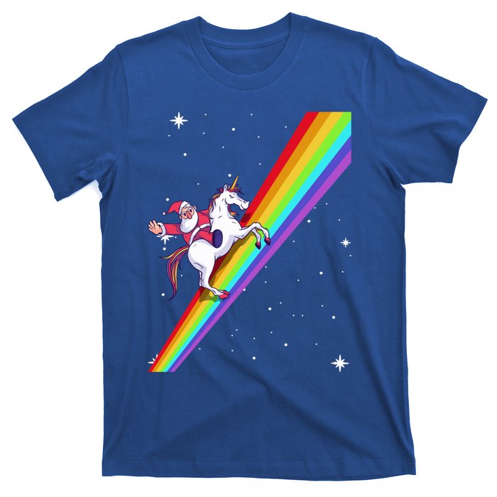 Santa Riding Unicorn Rainbow Xmas Christmas Matching Outfit Gift T-Shirt