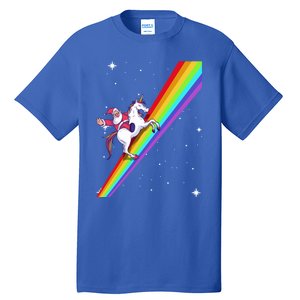 Santa Riding Unicorn Rainbow Xmas Christmas Matching Outfit Gift Tall T-Shirt