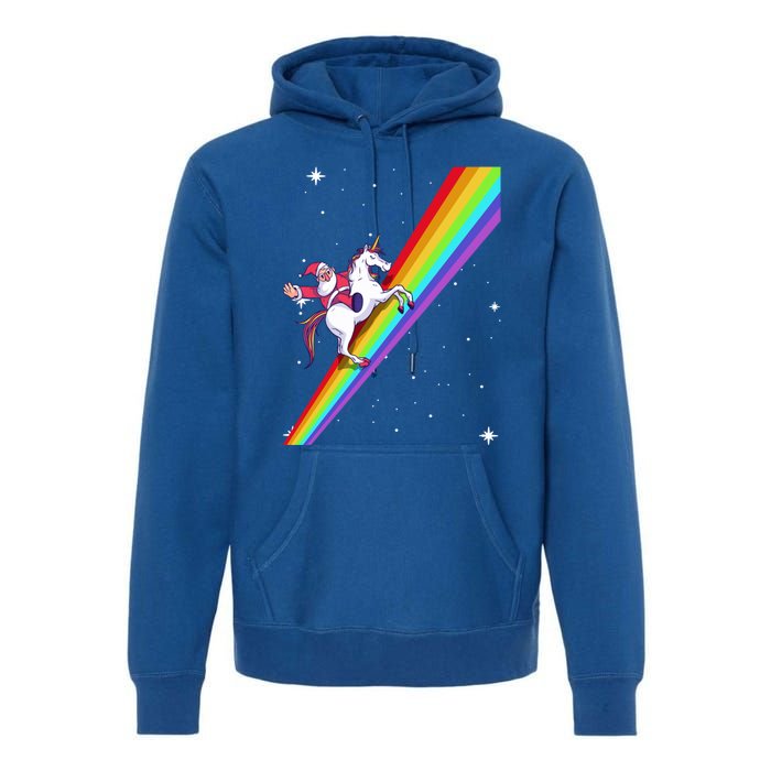 Santa Riding Unicorn Rainbow Xmas Christmas Matching Outfit Gift Premium Hoodie