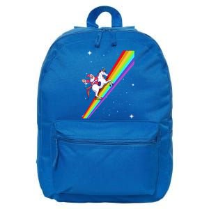 Santa Riding Unicorn Rainbow Xmas Christmas Matching Outfit Gift 16 in Basic Backpack