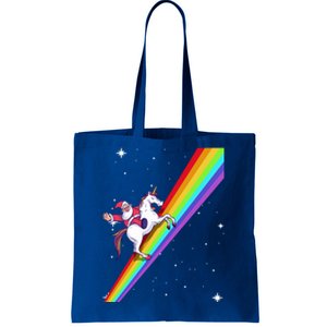 Santa Riding Unicorn Rainbow Xmas Christmas Matching Outfit Gift Tote Bag