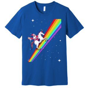 Santa Riding Unicorn Rainbow Xmas Christmas Matching Outfit Gift Premium T-Shirt