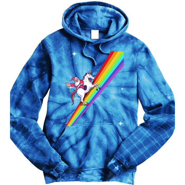 Santa Riding Unicorn Rainbow Xmas Christmas Matching Outfit Gift Tie Dye Hoodie