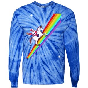 Santa Riding Unicorn Rainbow Xmas Christmas Matching Outfit Gift Tie-Dye Long Sleeve Shirt