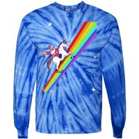 Santa Riding Unicorn Rainbow Xmas Christmas Matching Outfit Gift Tie-Dye Long Sleeve Shirt