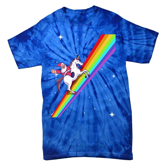 Santa Riding Unicorn Rainbow Xmas Christmas Matching Outfit Gift Tie-Dye T-Shirt