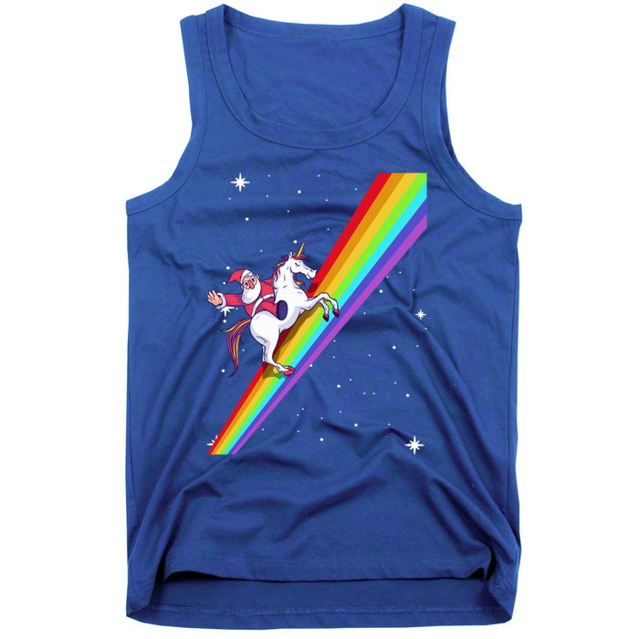 Santa Riding Unicorn Rainbow Xmas Christmas Matching Outfit Gift Tank Top