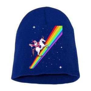 Santa Riding Unicorn Rainbow Xmas Christmas Matching Outfit Gift Short Acrylic Beanie