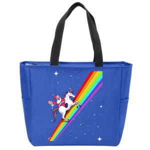 Santa Riding Unicorn Rainbow Xmas Christmas Matching Outfit Gift Zip Tote Bag