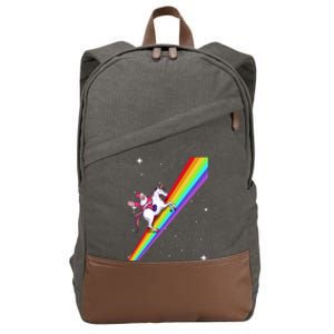 Santa Riding Unicorn Rainbow Xmas Christmas Matching Outfit Gift Cotton Canvas Backpack