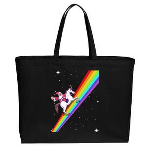 Santa Riding Unicorn Rainbow Xmas Christmas Matching Outfit Gift Cotton Canvas Jumbo Tote