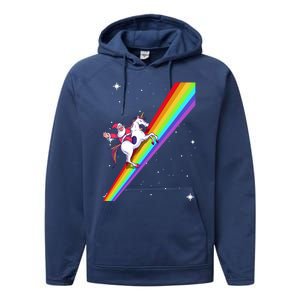 Santa Riding Unicorn Rainbow Xmas Christmas Matching Outfit Gift Performance Fleece Hoodie