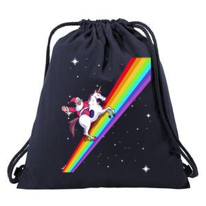 Santa Riding Unicorn Rainbow Xmas Christmas Matching Outfit Gift Drawstring Bag