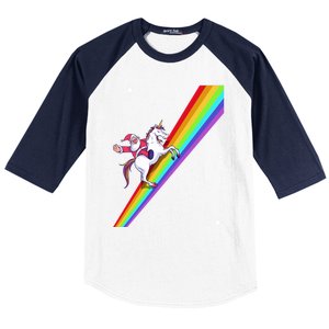 Santa Riding Unicorn Rainbow Xmas Christmas Matching Outfit Gift Baseball Sleeve Shirt