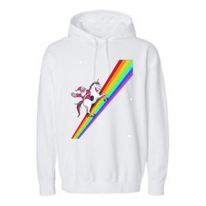 Santa Riding Unicorn Rainbow Xmas Christmas Matching Outfit Gift Garment-Dyed Fleece Hoodie