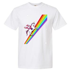 Santa Riding Unicorn Rainbow Xmas Christmas Matching Outfit Gift Garment-Dyed Heavyweight T-Shirt