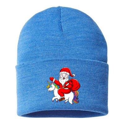 Santa Riding Unicorn Christmas Funny Gift Funny Xmas Meaningful Gift Sustainable Knit Beanie