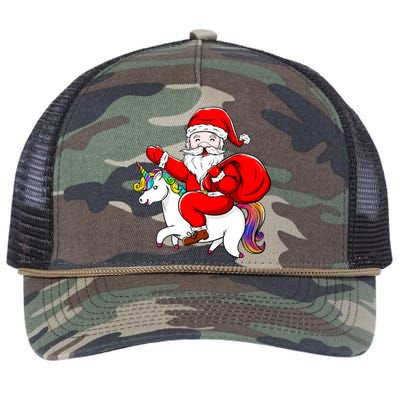 Santa Riding Unicorn Christmas Funny Gift Funny Xmas Meaningful Gift Retro Rope Trucker Hat Cap