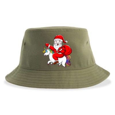 Santa Riding Unicorn Christmas Funny Gift Funny Xmas Meaningful Gift Sustainable Bucket Hat