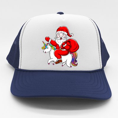 Santa Riding Unicorn Christmas Funny Gift Funny Xmas Meaningful Gift Trucker Hat