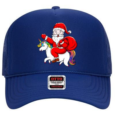 Santa Riding Unicorn Christmas Funny Gift Funny Xmas Meaningful Gift High Crown Mesh Back Trucker Hat