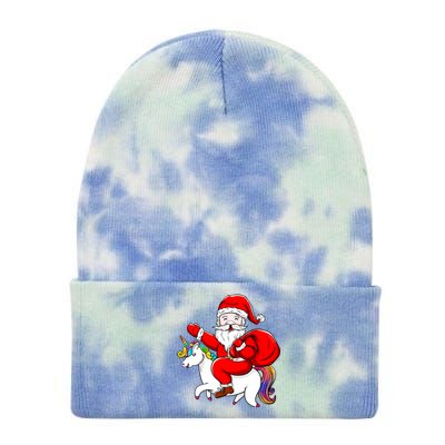 Santa Riding Unicorn Christmas Funny Gift Funny Xmas Meaningful Gift Tie Dye 12in Knit Beanie