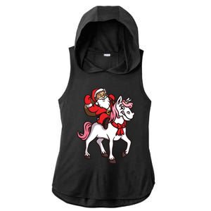 Santa Riding Unicorn Xmas Chrismas Gift Ladies PosiCharge Tri-Blend Wicking Draft Hoodie Tank