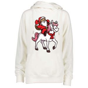 Santa Riding Unicorn Xmas Chrismas Gift Womens Funnel Neck Pullover Hood