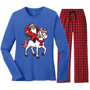 Santa Riding Unicorn Xmas Chrismas Gift Women's Long Sleeve Flannel Pajama Set 