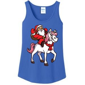 Santa Riding Unicorn Xmas Chrismas Gift Ladies Essential Tank