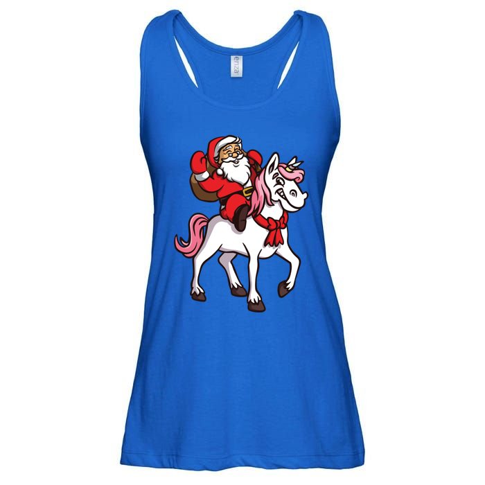 Santa Riding Unicorn Xmas Chrismas Gift Ladies Essential Flowy Tank