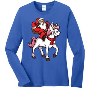 Santa Riding Unicorn Xmas Chrismas Gift Ladies Long Sleeve Shirt