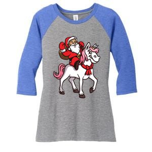 Santa Riding Unicorn Xmas Chrismas Gift Women's Tri-Blend 3/4-Sleeve Raglan Shirt